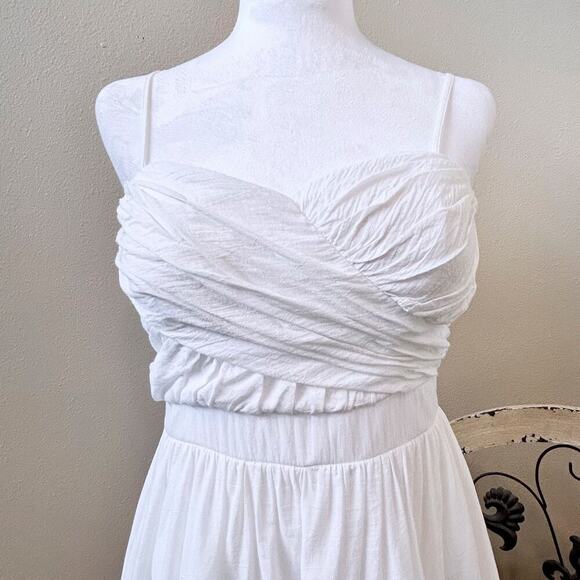 Coastal Cowgirl White Ruched Ruffles with eyelet Dress Small Cottage Coquette - Picture 3 of 9